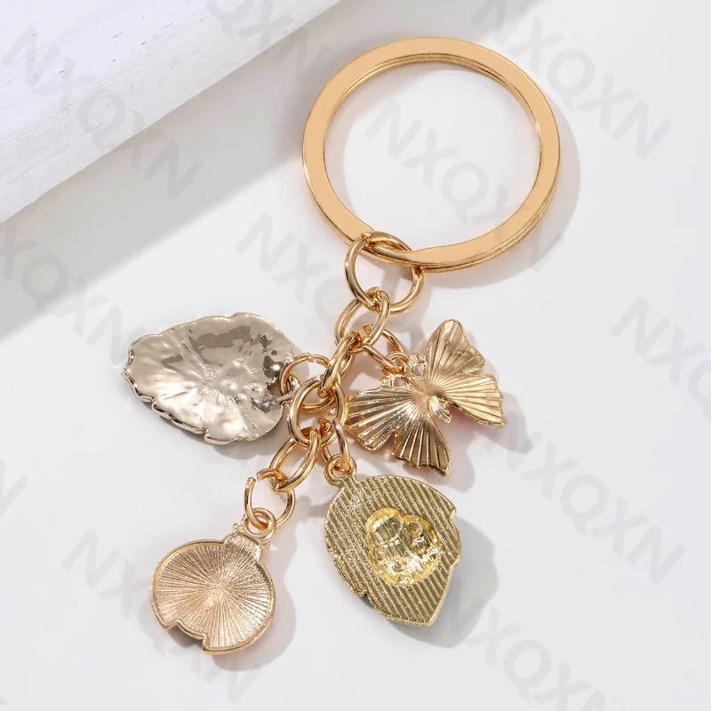 Cartoon Big Leaves Butterfly Ladybug Enamel Keychain - Bakyat Store