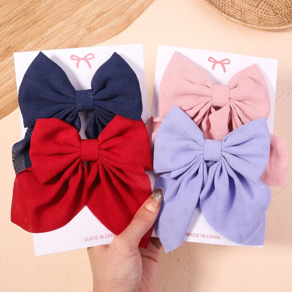 2Pcs/set Sweet Solid Bowknot Hair Clips - Bakyat Store