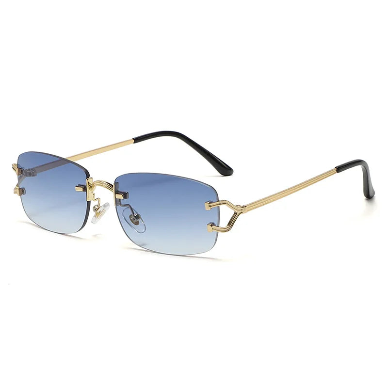 Small Narrow Rimless Sunglasses Fashion Frameless Rectangle Tinted Lens Eyewear - Bakyat Store