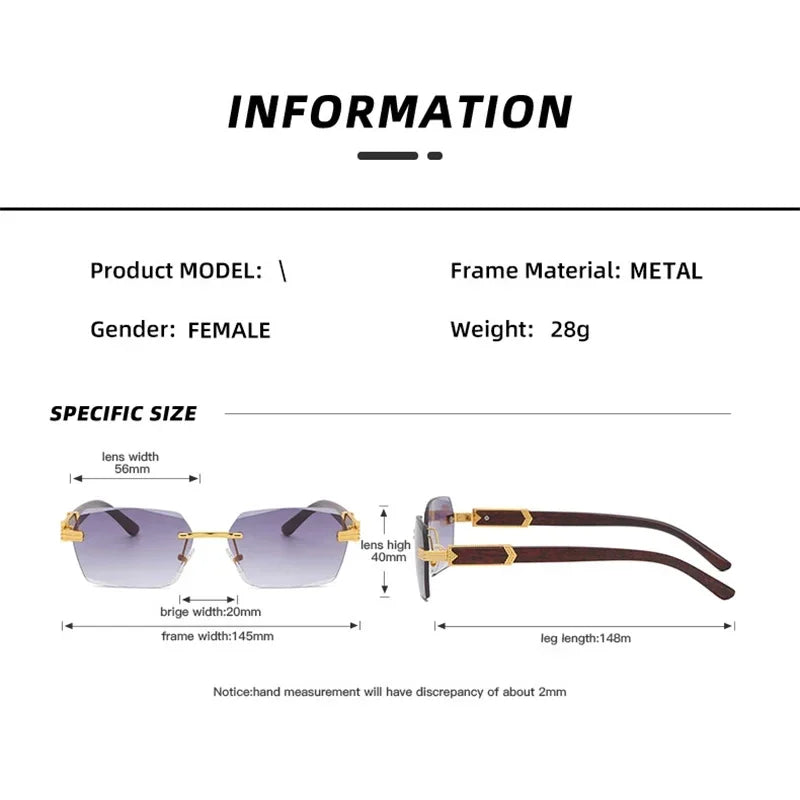 Rimless Rectangle Sunglasses - Bakyat Store