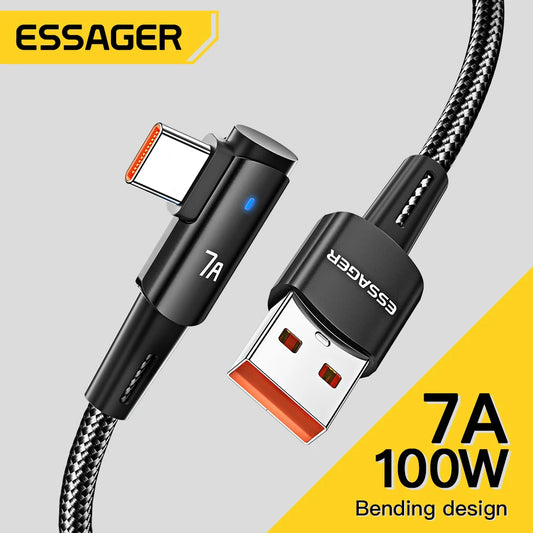 Essager 7A USB Type C Cable 90 Degree For OPPO 100W Fast Charing Cord For Honor Huawei Oneplus Realme Angled Charger Data Wire - revise - Bakyat Store