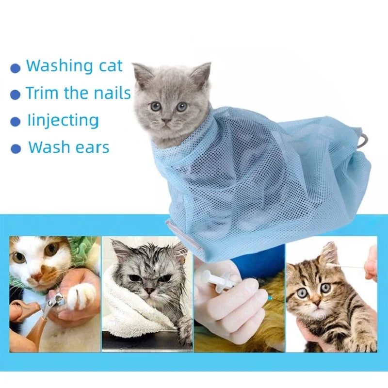 6pcs/lot Mesh Cat Grooming Set Bathing Bag Comb Glove Cats Washing Bags For Pet Nail Trimming Injecting Anti Scratch Bite - Bakyat Store