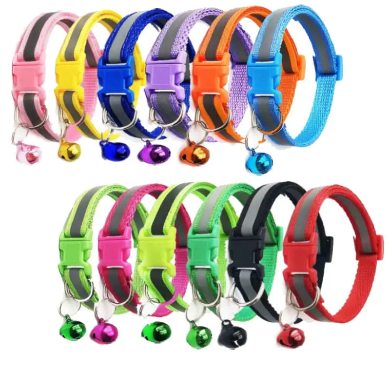 1PC Colors Reflective Breakaway Cat Collar Neck Ring Necklace Bell Pet Products - Bakyat Store