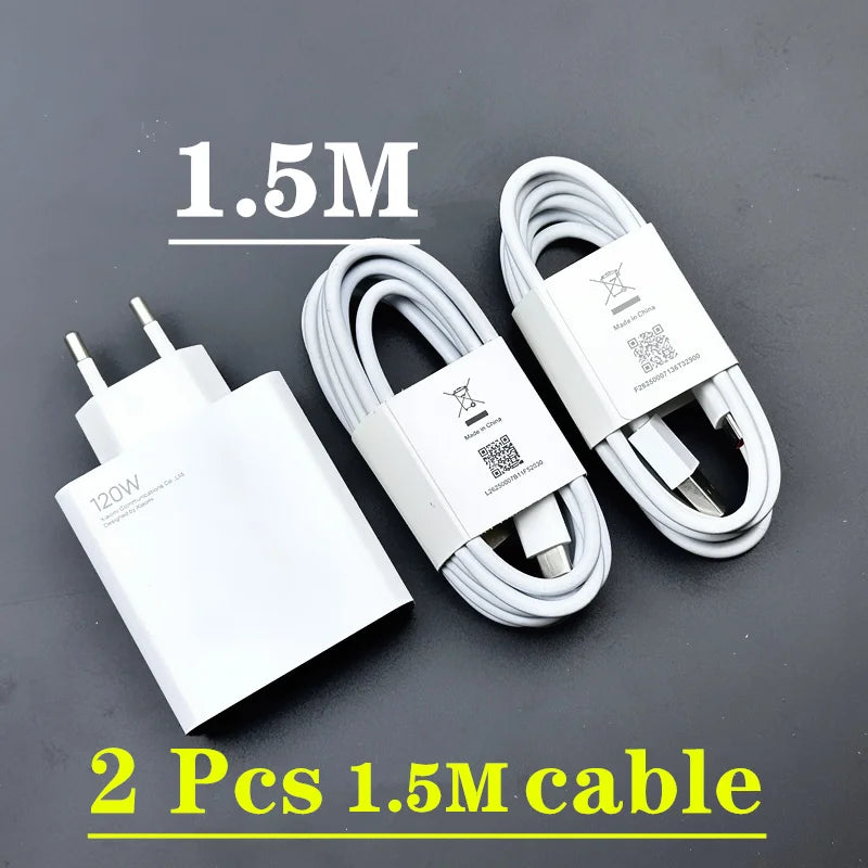 Xiaomi 11T Pro Charger 120W Original EU/US Turbo Quick charge 6A USB C cable For MI 12 pro ultranote 11t pro POCO X3 X4 M4 - Bakyat Store