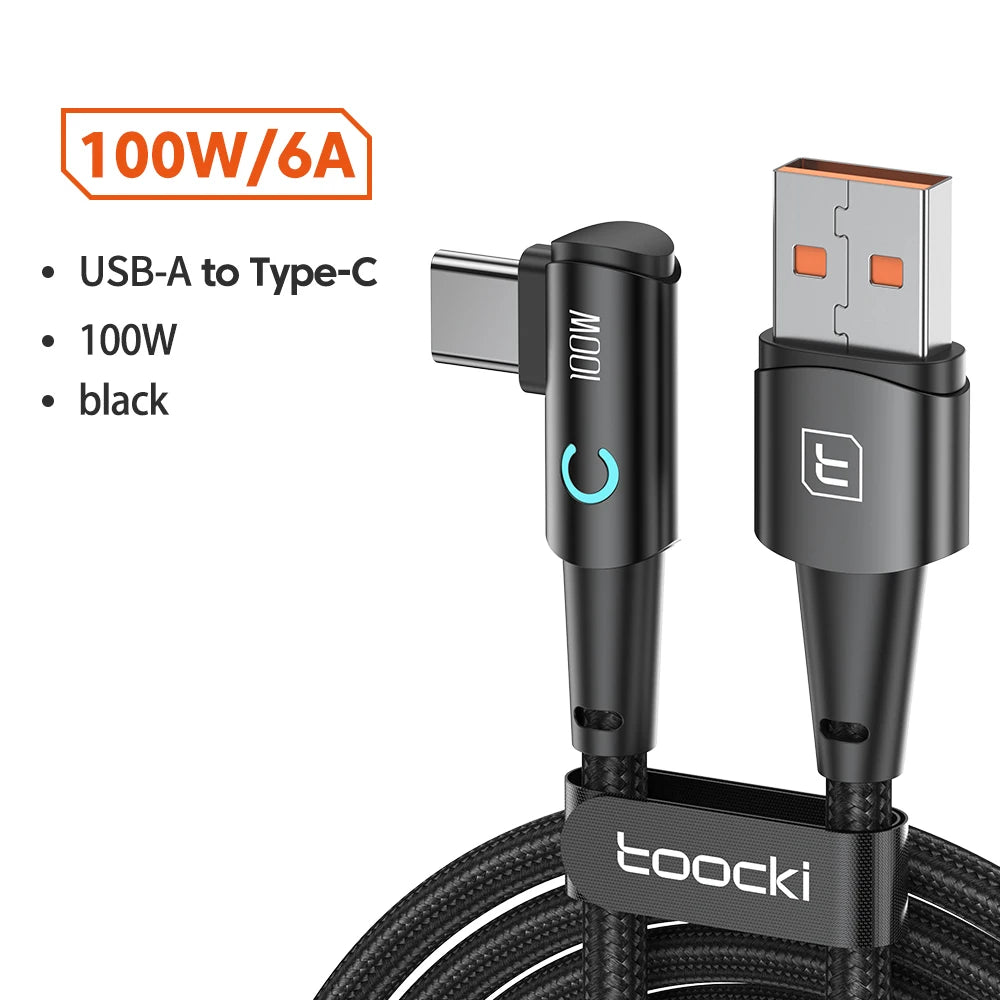 Toocki USB Type C to Type C Cable 90 Degree Angle for Xiaomi Samsung Huawei Macbook iPad 100W Fast Charge Type C Cable Data Wire - Bakyat Store