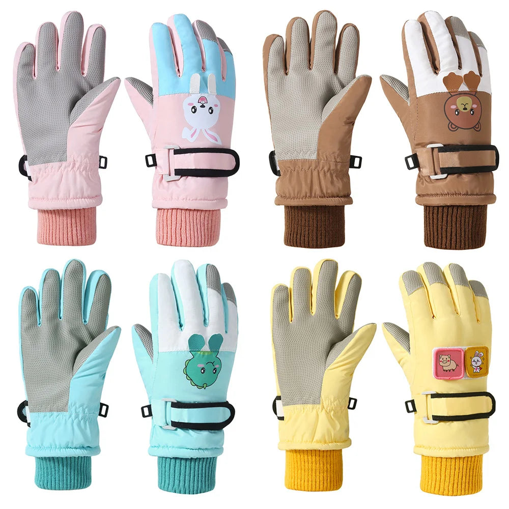 Cute Kids Winter Gloves for Girls Boys Thicken Windproof Children Ski Gloves Snow Sports Child Mittens for Snowboard 4-12Y - Bakyat Store