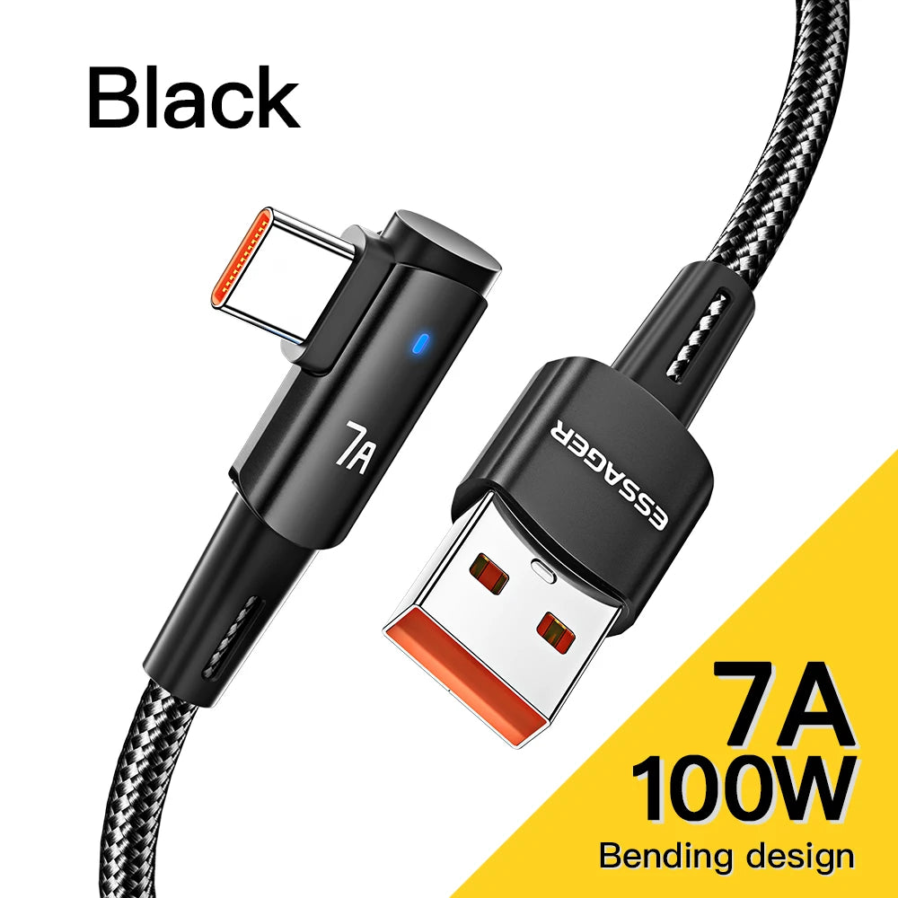 Essager 100W USB Type C To USB C Cable 90 Degree Angle For iPad MacBook Pro Xiaomi Samsung Huawei Fast Charging Type-C Date Wire - Bakyat Store