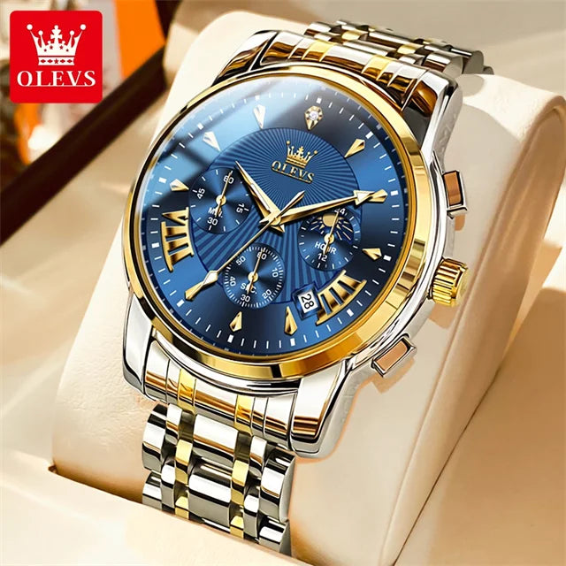 OLEVS Luxury Brand Quartz Watch for Men Waterpoof Chronograph Men's Wristwatch Auto Date Dual Calendar Moon Phase Man Watch New - Bakyat Store