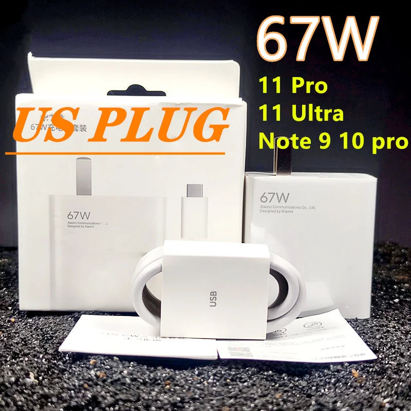 Xiaomi Charger 67W EU Fast Charge Power Adapter 6A Type C Cable For Xiaomi 12 11 POCO X5 X4 Pro Redmi Note 9 10 11 Pro - Bakyat Store