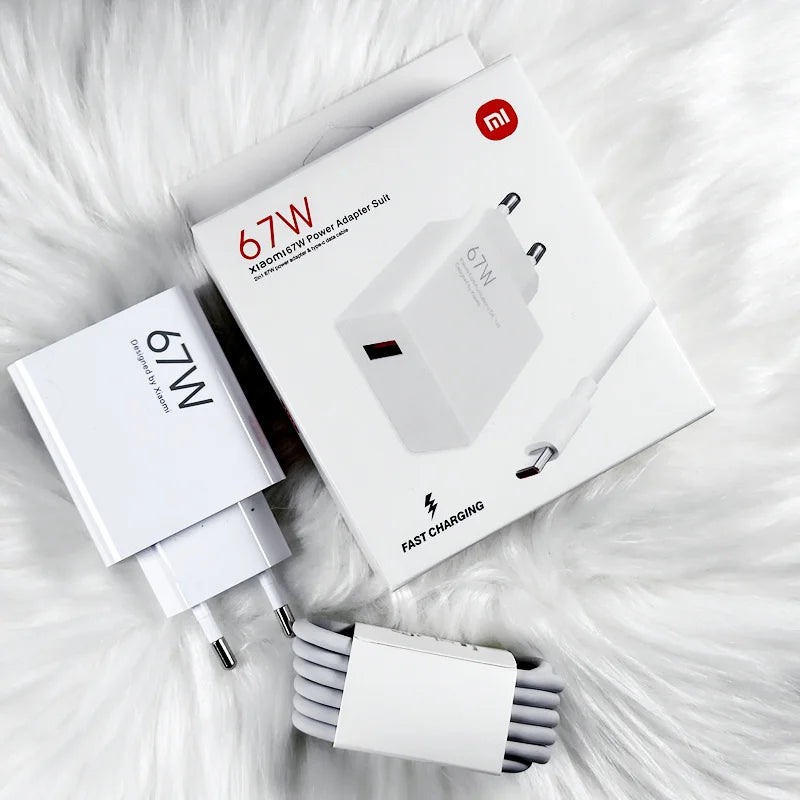 Xiaomi Charger 67W EU Fast Charge Power Adapter 6A Type C Cable For Xiaomi 12 11 POCO X5 X4 Pro Redmi Note 9 10 11 Pro - Bakyat Store