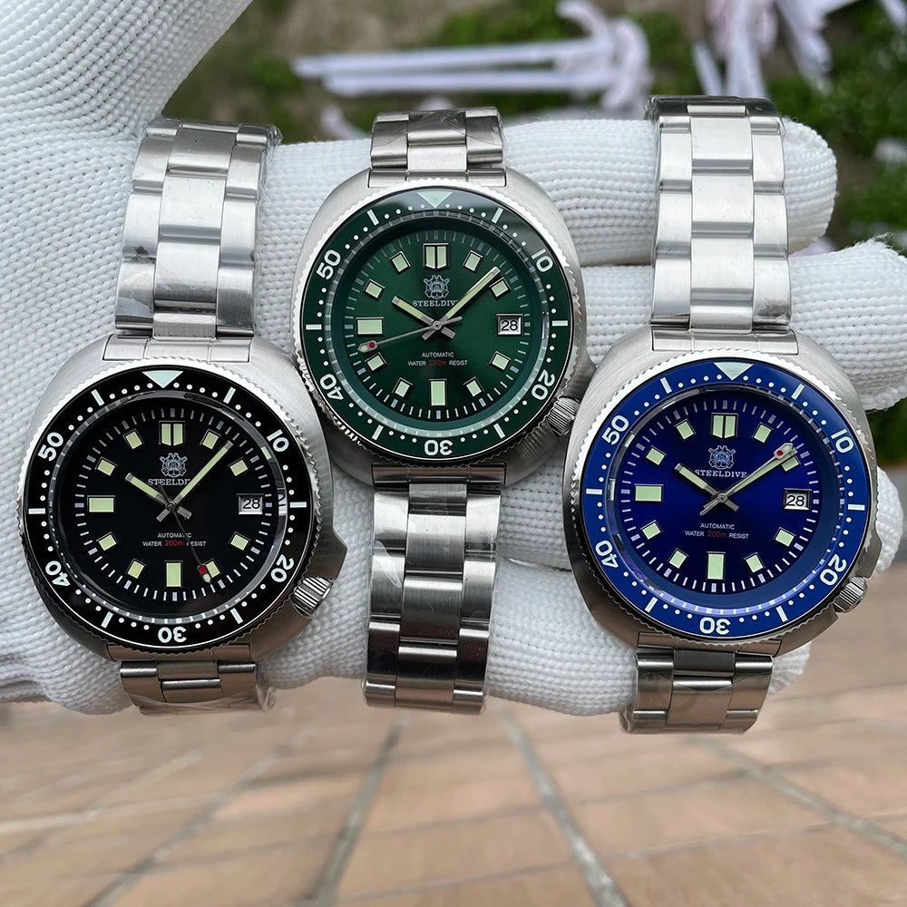 Steeldive SD1970 White Date Background 200M Wateproof NH35 6105 Turtle Automatic Dive Diver Watch - Bakyat Store