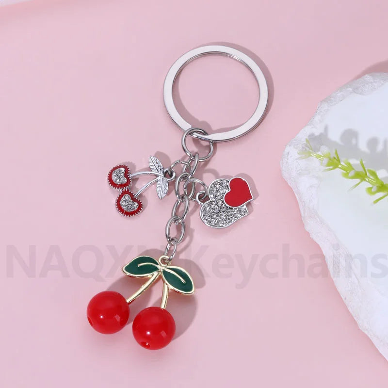 Pretty Cherry Keychain Romantic Love Heart Fruit Key Ring - Bakyat Store