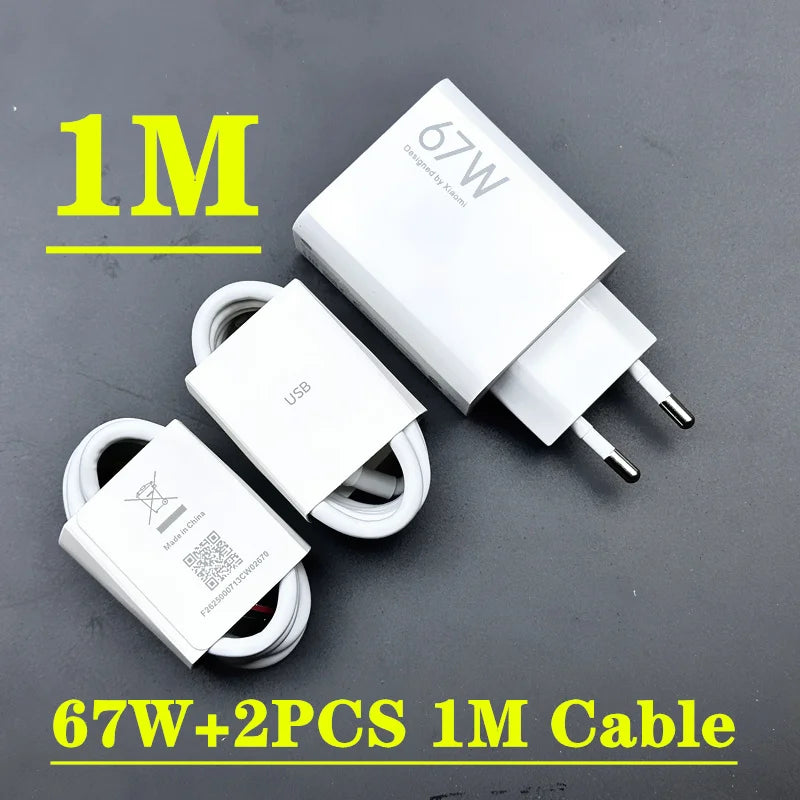 Xiaomi Charger 67W EU Fast Charge Power Adapter 6A Type C Cable For Xiaomi 12 11 POCO X5 X4 Pro Redmi Note 9 10 11 Pro - Bakyat Store