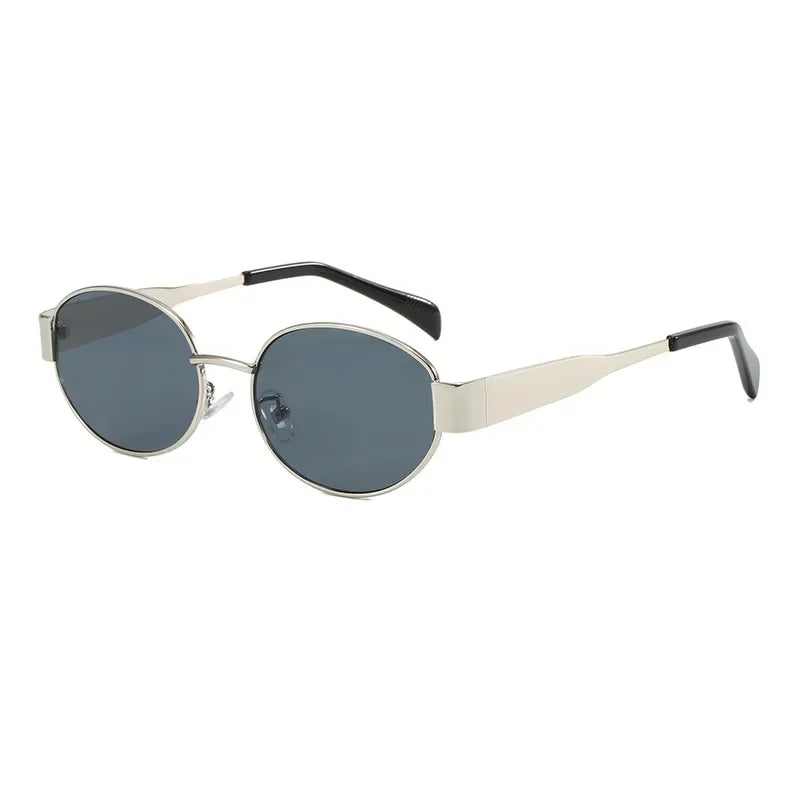 Oval Sunglasses for Women Men Trendy Small Metal Frame Sun Glasses - Bakyat Store