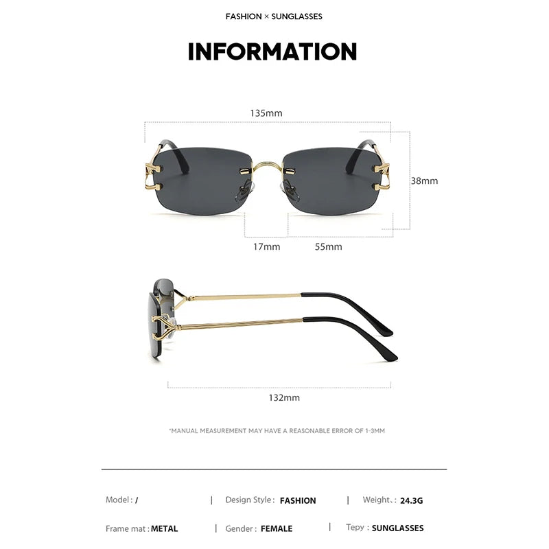 Small Narrow Rimless Sunglasses Fashion Frameless Rectangle Tinted Lens Eyewear - Bakyat Store