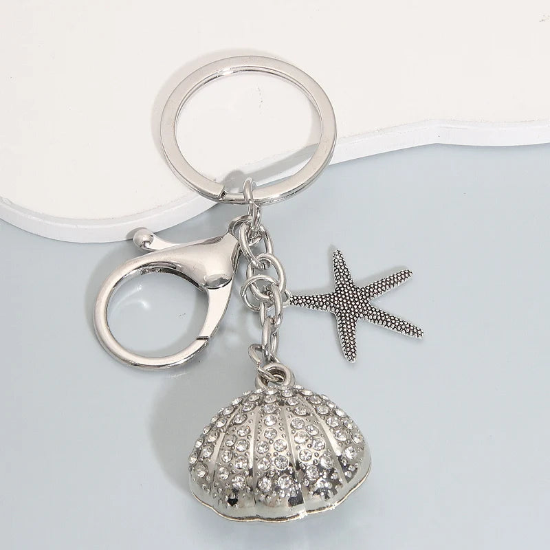 Fashion Pearl Starfish Shell Alloy Keychain Silver Color Sea Key Chains - Bakyat Store