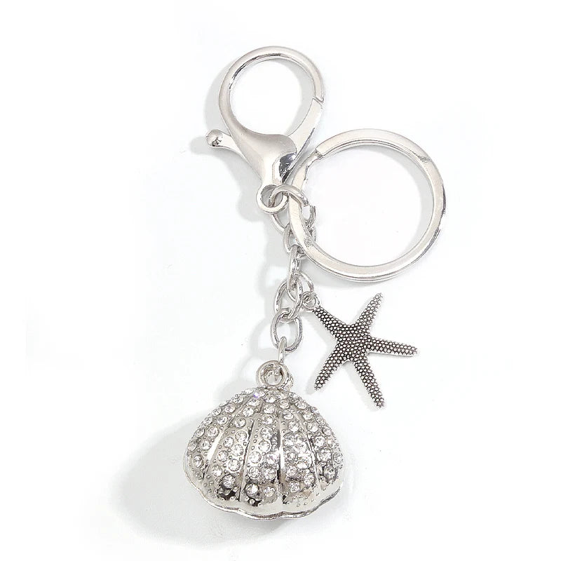 Fashion Pearl Starfish Shell Alloy Keychain Silver Color Sea Key Chains - Bakyat Store