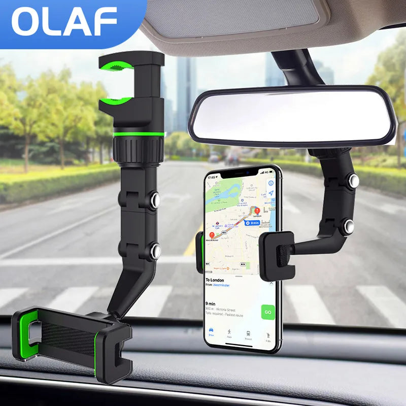 Auto Rearview Mirror Car Phone Holder 360° Rotating CellPhone Mount Stand - Bakyat Store