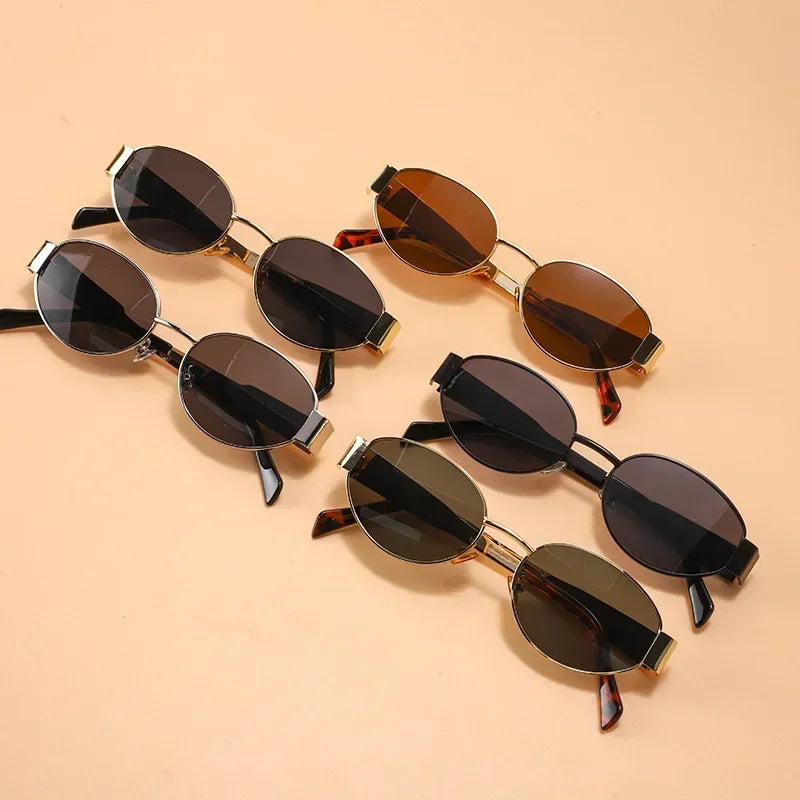 Oval Sunglasses for Women Men Trendy Small Metal Frame Sun Glasses - Bakyat Store