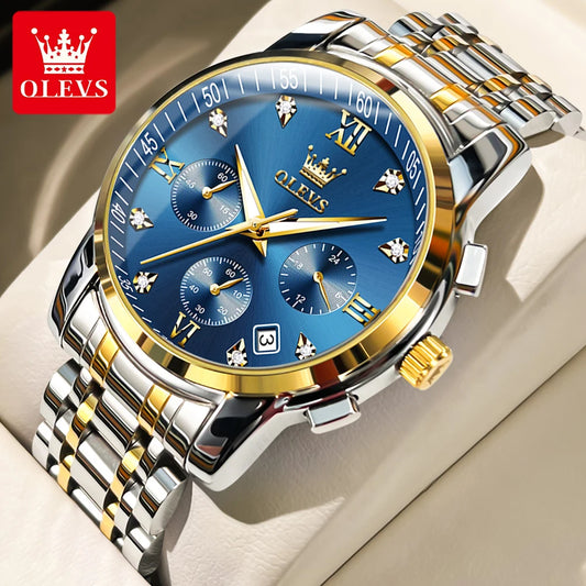 OLEVS Men's Watches Top Luxury Brand Classic Quartz Watch Men Chronograph Waterproof Wrist Watch Stainless Steel Strap Date - Bakyat Store