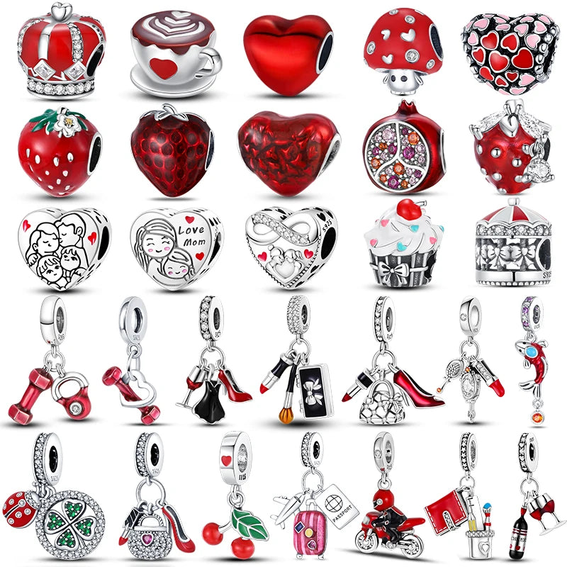 Silver bracelets Charms Beads Red Color Shapes - Bakyat Store