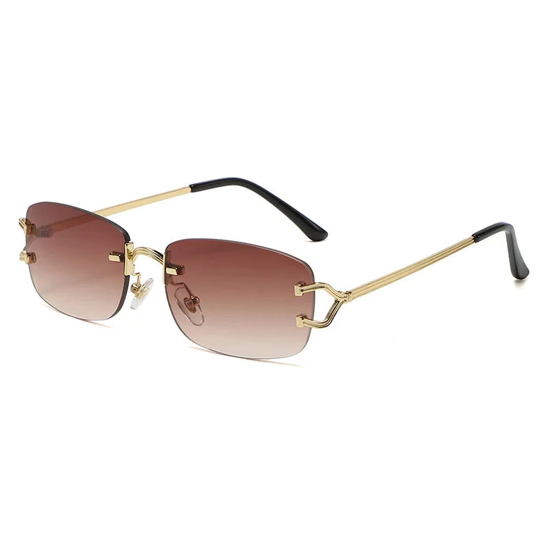 Small Narrow Rimless Sunglasses Fashion Frameless Rectangle Tinted Lens Eyewear - Bakyat Store