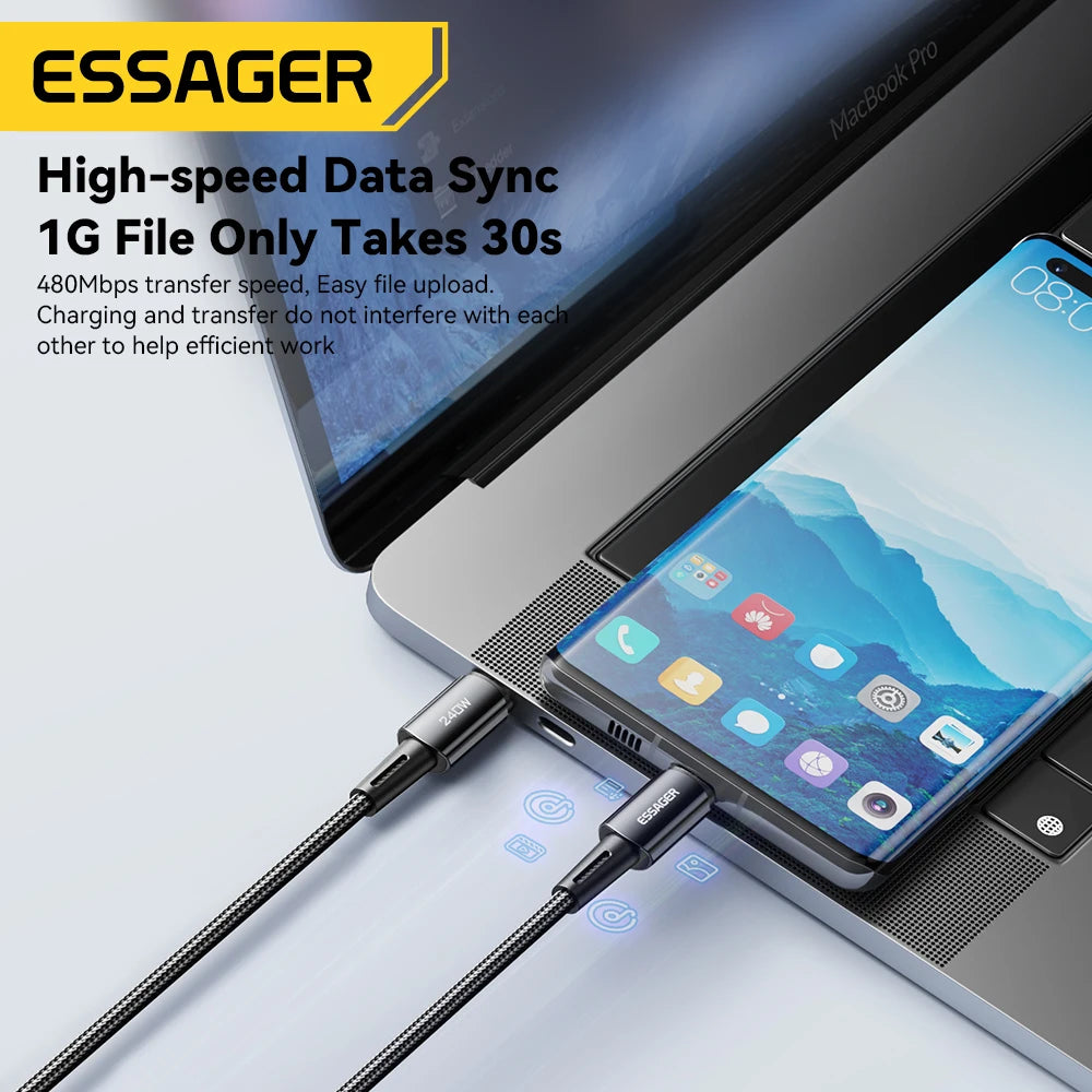 Essager 240W Super Fast Charge Type-C 67W Cable Quick Charge USB Cable 6A For Xiaomi 12Pro Redmi K50 Note 11Pro Black Shark 5Pro - Bakyat Store