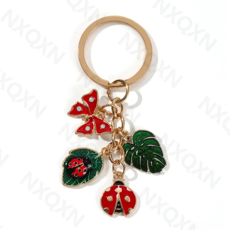 Cartoon Big Leaves Butterfly Ladybug Enamel Keychain - Bakyat Store