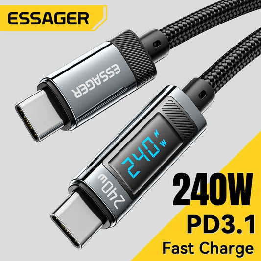 Essager 240W USB Type C To USB C Cable 100W PD 3.1 Fast Charging Charger Wire For Macbook Pro FOR Xiaomi For Samsung Laptop 2M - Bakyat Store