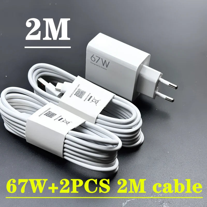 Xiaomi Charger 67W EU Fast Charge Power Adapter 6A Type C Cable For Xiaomi 12 11 POCO X5 X4 Pro Redmi Note 9 10 11 Pro - Bakyat Store