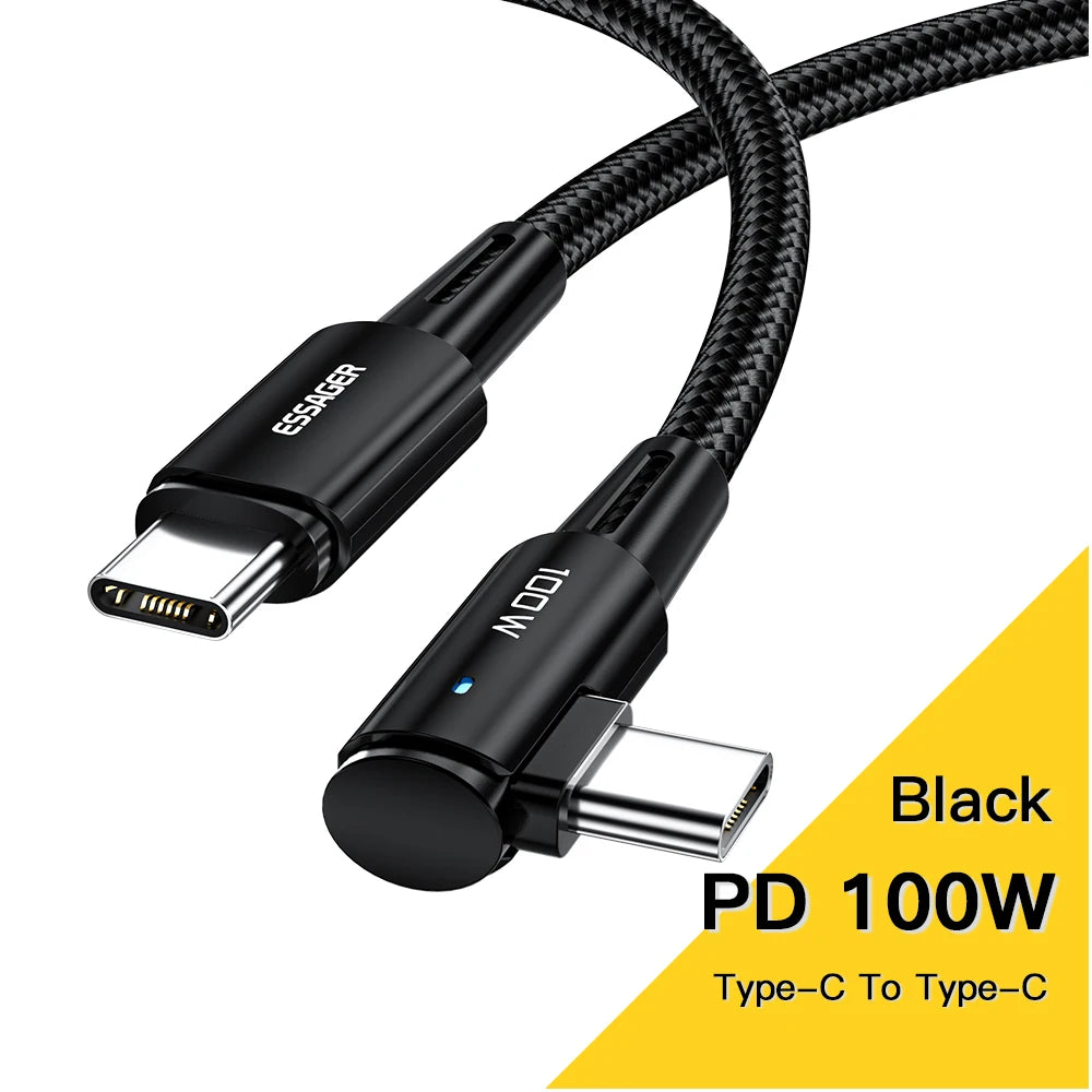 Essager 100W USB Type C To USB C Cable 90 Degree Angle For iPad MacBook Pro Xiaomi Samsung Huawei Fast Charging Type-C Date Wire - Bakyat Store