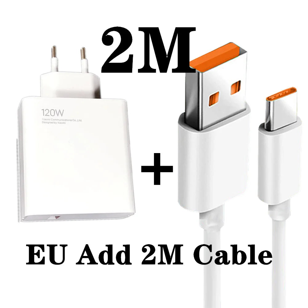 Xiaomi 11T Pro Charger 120W Original EU/US Turbo Quick charge 6A USB C cable For MI 12 pro ultranote 11t pro POCO X3 X4 M4 - Bakyat Store