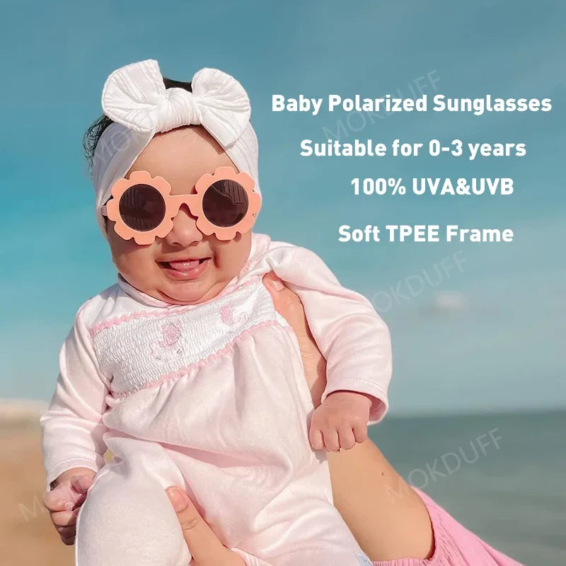 Polarized Sunglasses with Belt Flexible Durable Round Flower Silicone Frame Mirrored UV400 Lens - Bakyat Store