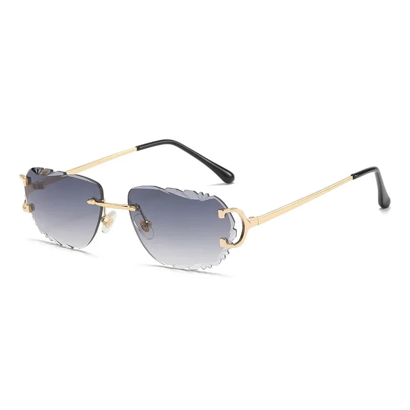 Rimless Sun Glasses Fashion Shades Irregular Cutting Lens - Bakyat Store