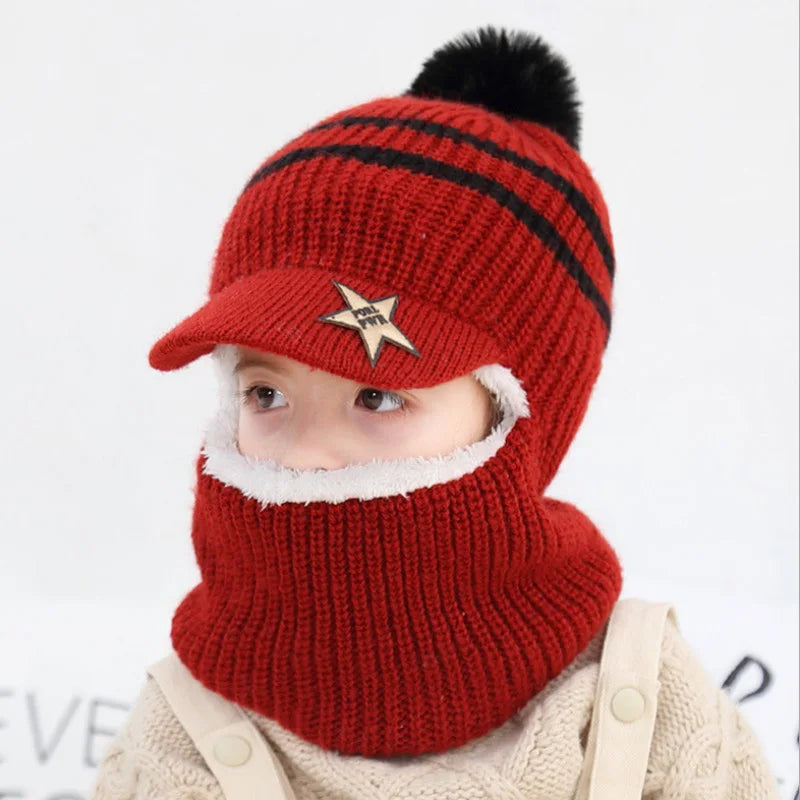 Pompom Baby Winter Hat Scarf One-piece - Bakyat Store