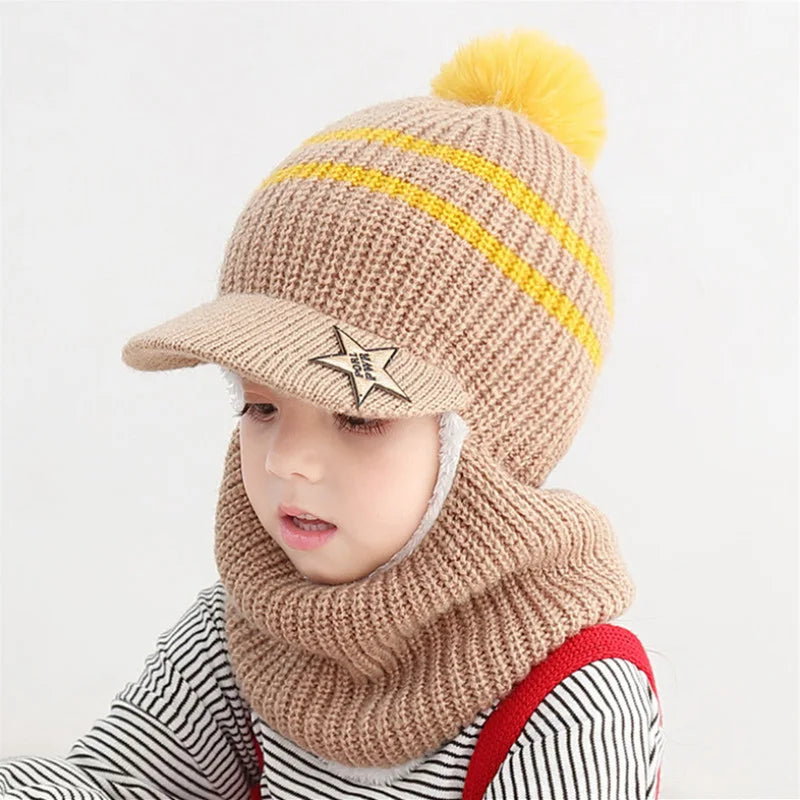 Pompom Baby Winter Hat Scarf One-piece - Bakyat Store