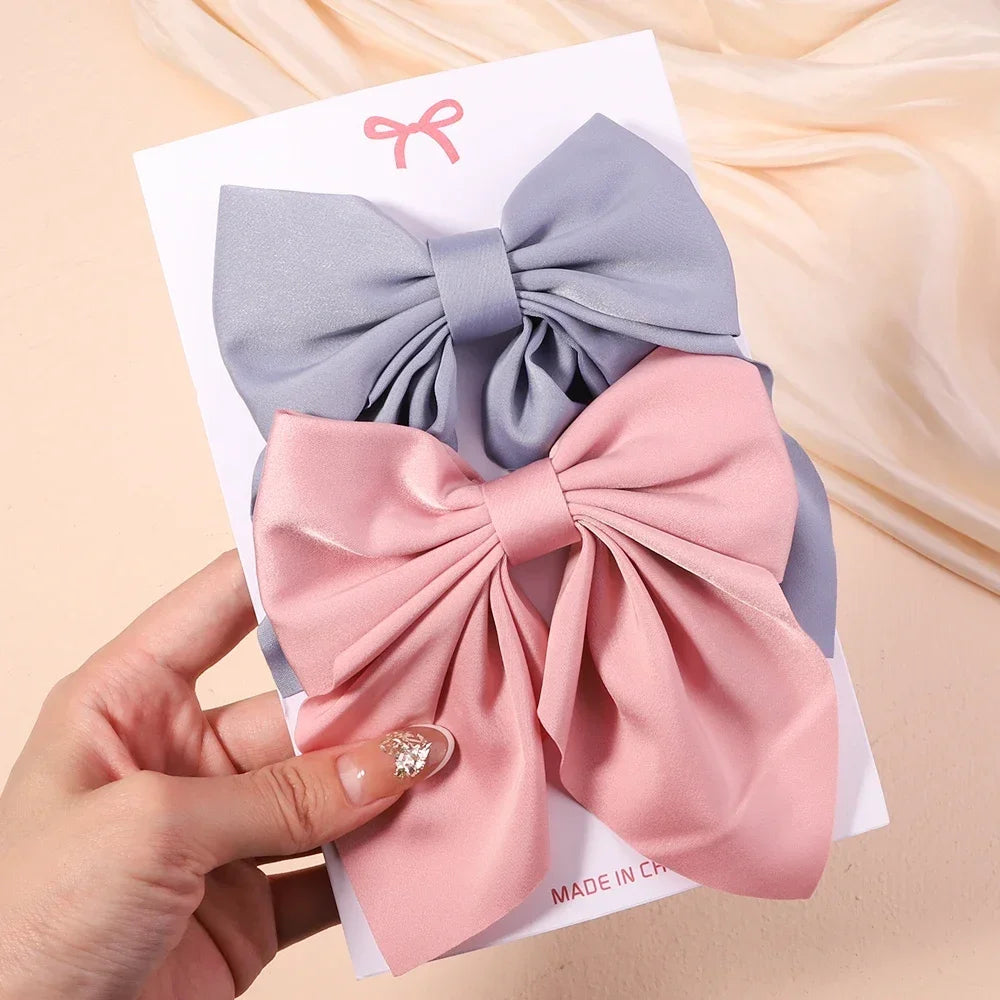 2Pcs/set Sweet Solid Bowknot Hair Clips - Bakyat Store