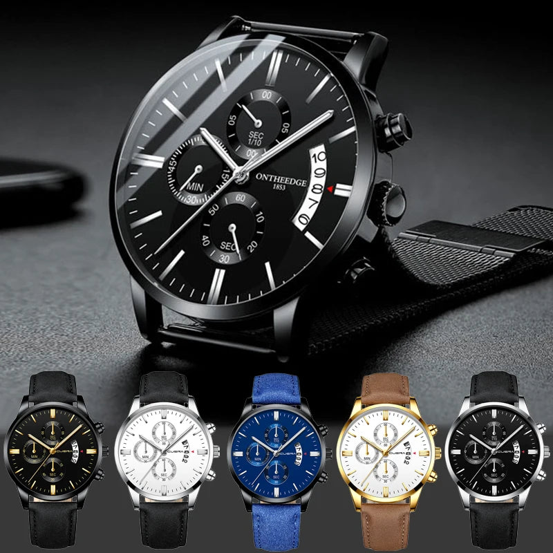 Business Men's Watch Brand Luxury Male Quartz Watches Minimalist Casual Leather Strap Digital Calendar Wristwatch Men Clock - Bakyat Store