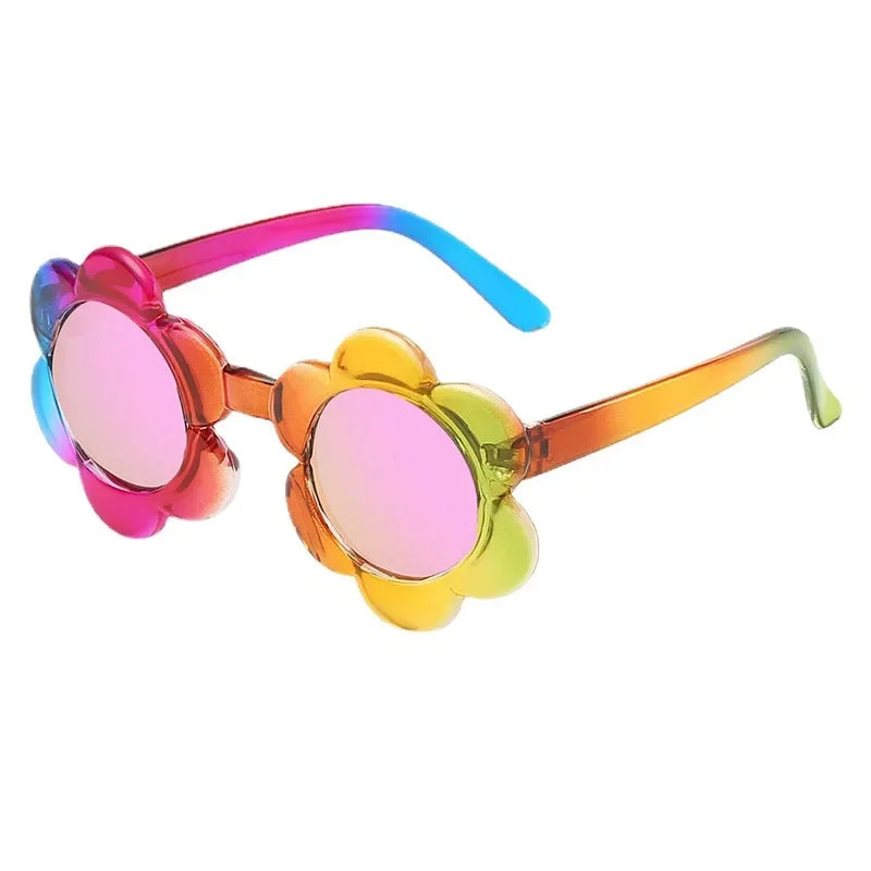 Kids Flower Sunglasses Rainbow Colorful Cute Round Kid Eyewear - Bakyat Store