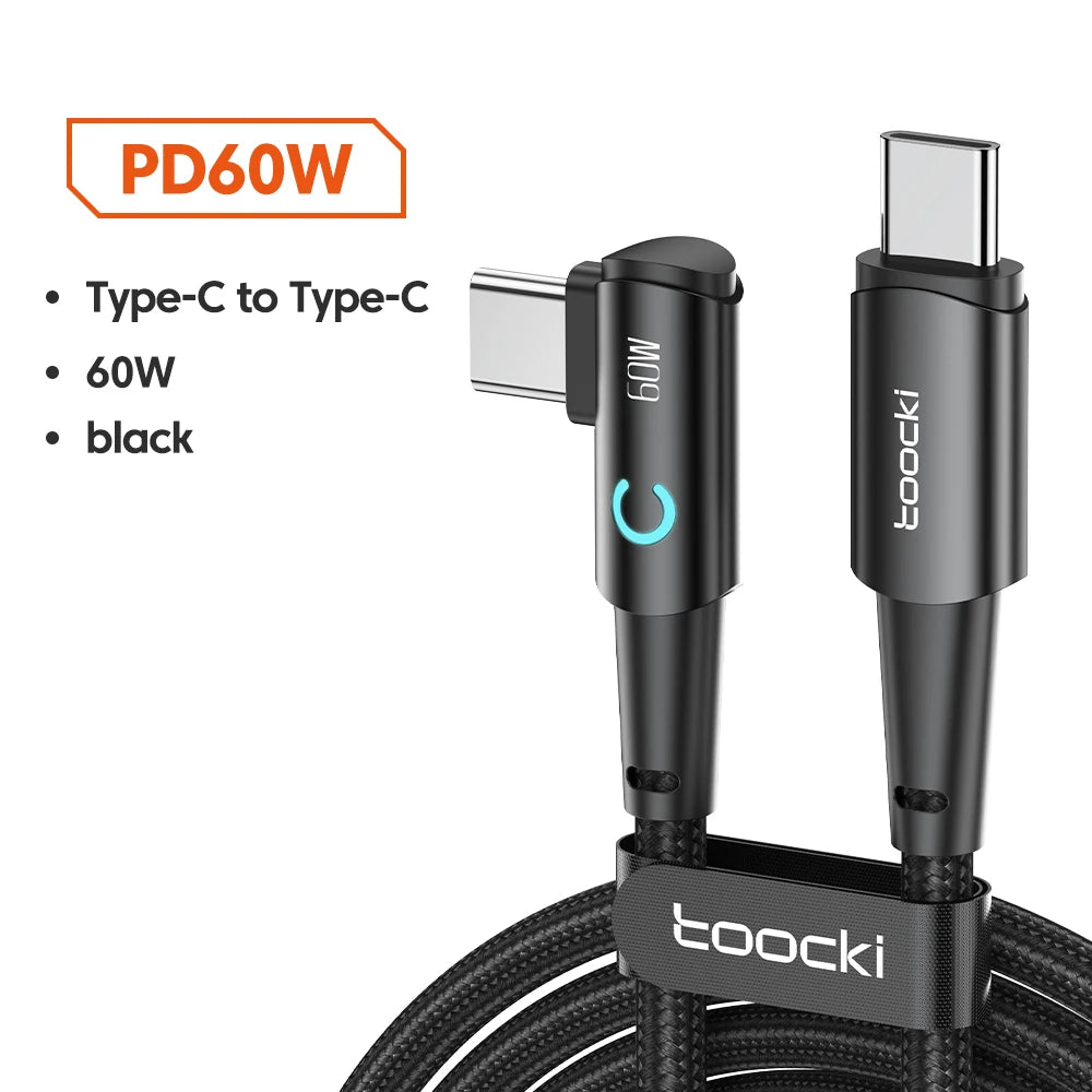 Toocki USB Type C to Type C Cable 90 Degree Angle for Xiaomi Samsung Huawei Macbook iPad 100W Fast Charge Type C Cable Data Wire - Bakyat Store