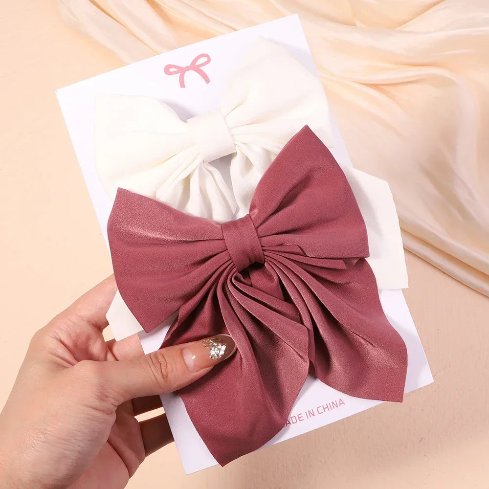 2Pcs/set Sweet Solid Bowknot Hair Clips - Bakyat Store