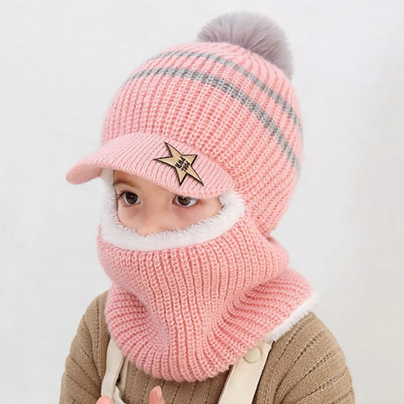 Pompom Baby Winter Hat Scarf One-piece - Bakyat Store