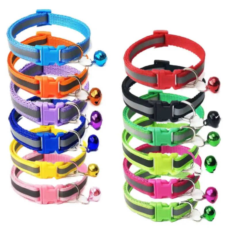 1PC Colors Reflective Breakaway Cat Collar Neck Ring Necklace Bell Pet Products - Bakyat Store