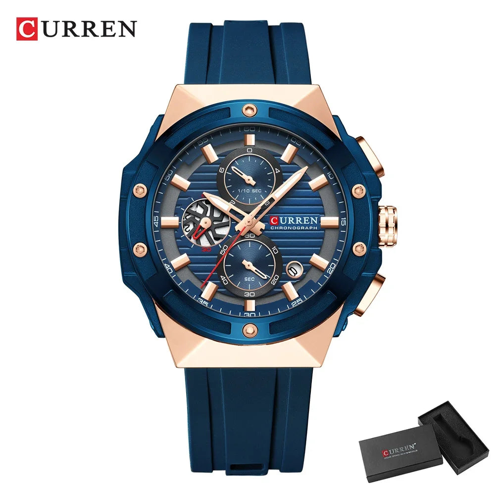 CURREN Brand New Design Men's Watches Silicone Band Military Quartz Wristwatches Fashion Waterproof Clock Relogio Masculino - Bakyat Store