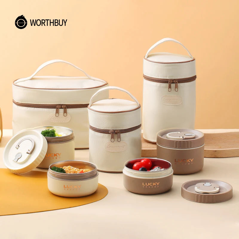 WORTHBUY Bento Lunch Box Set With Insulated Bag, 18/8 Stainless Steel Thermal Food Container - Bakyat Store