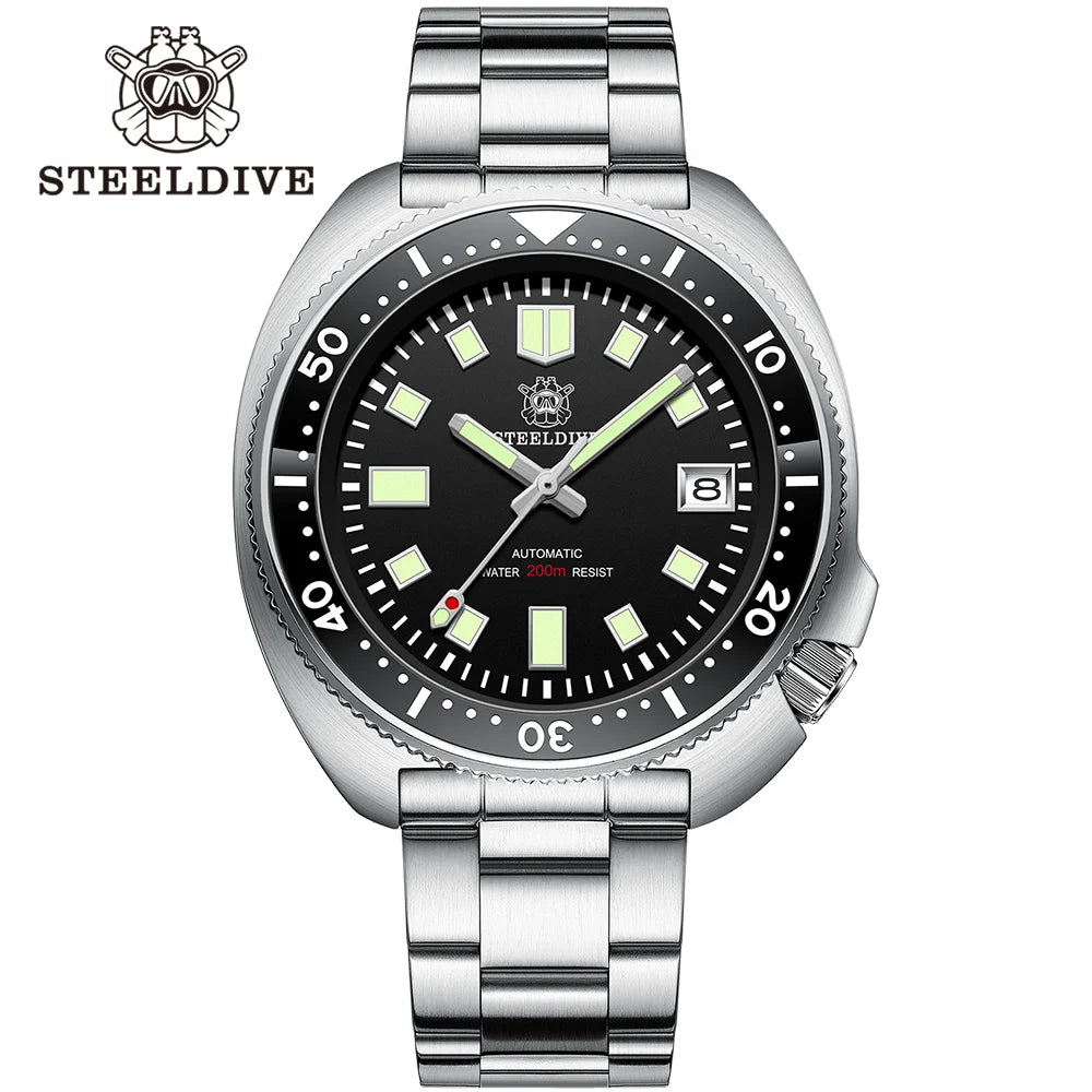 Steeldive SD1970 White Date Background 200M Wateproof NH35 6105 Turtle Automatic Dive Diver Watch - Bakyat Store