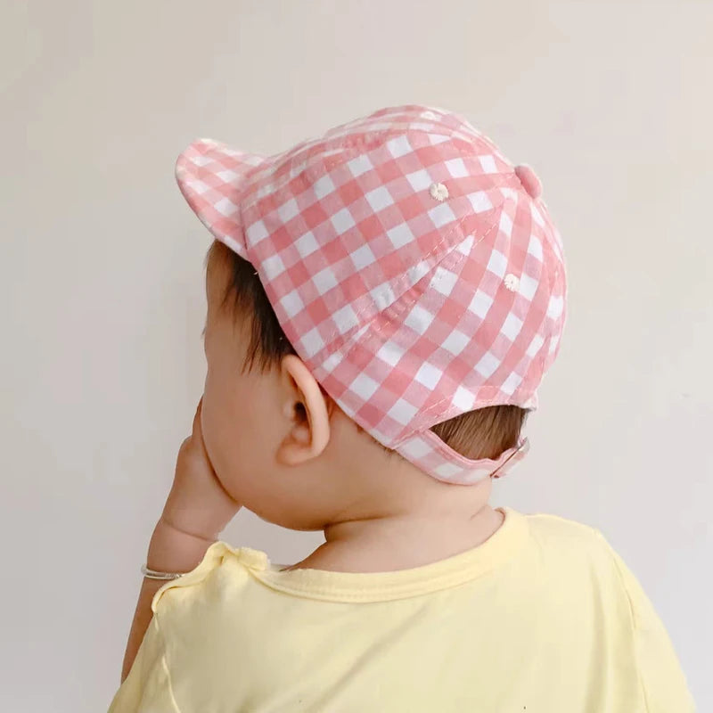 Plaid Baby Hat Summer Soft Cotton Adjustable Kids Baseball Cap for Girls Boys Accessories Baby Sun Hats Infant Stuff - Bakyat Store