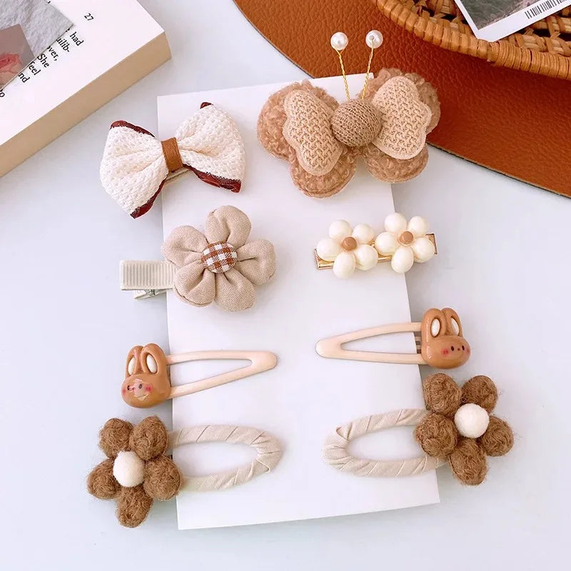 Wool Baby Girl Hairpins Princess Bows Kids Hair Headwear 8Pcs/Set - Bakyat Store