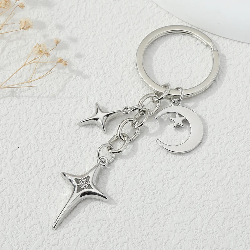 Keychains Star Moon Metal Key Rings - Bakyat Store