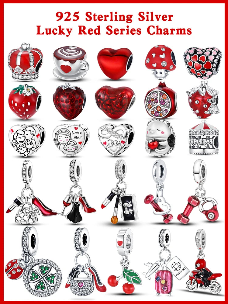 Silver bracelets Charms Beads Red Color Shapes - Bakyat Store